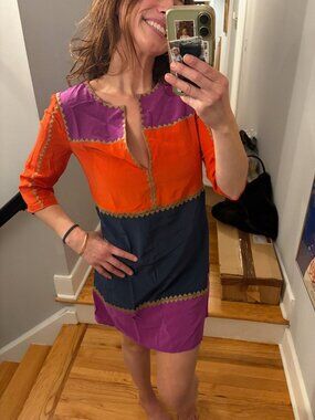 BCBG Max Azria Aidas 100% Silk Colorblock Mini Dress XXS NWT $288